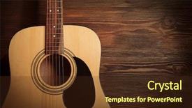  Presentation with music notes - Presentation design enhanced with music notes stave - guitar on wooden background background and a tawny brown colored foreground