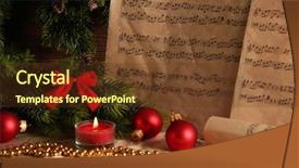  Presentation with christmas music - Colorful presentation theme enhanced with music notes with christmas decoration backdrop and a tawny brown colored foreground