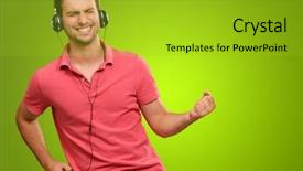  Presentation with listening - PPT theme featuring music on a green background background and a gold colored foreground