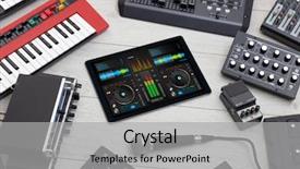  Presentation with electronic music - Beautiful presentation design featuring music on tablet with electronic backdrop and a gray colored foreground