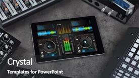  Presentation with electronic music - PPT theme featuring music on tablet with electronic background and a dark gray colored foreground