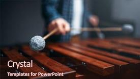  Presentation with sounds - Audience pleasing PPT theme consisting of music orientalism - xylophone player hands with sticks backdrop and a wine colored foreground