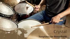  Presentation with music instruments - PPT theme featuring music-people-musical-instruments background and a coral colored foreground