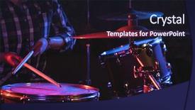  Presentation with drum - Audience pleasing slides consisting of music performance - mid section of female drummer backdrop and a wine colored foreground