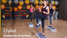  Presentation with training - Amazing PPT layouts having music platform - young sporty women training backdrop and a coral colored foreground