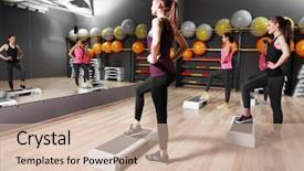  Presentation with sporty - Slide deck featuring music platform - young sporty women training background and a soft green colored foreground