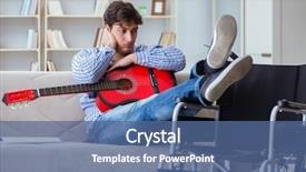  Presentation with music man in suit guitar - Presentation design consisting of music player - disabled man playing guitar background and a ocean colored foreground