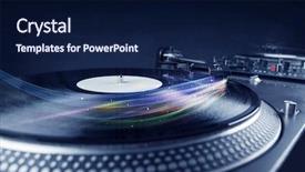  Presentation with music vinyl - Presentation design consisting of music player playing vinyl music background and a navy blue colored foreground