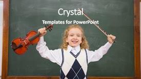  Presentation with elementary school sample monitoring tool - Slide set with music preschool education - cute pupil holding violin background and a gray colored foreground