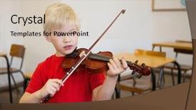  Presentation with school elementary - Colorful presentation theme enhanced with music preschool education - cute pupil playing violin backdrop and a soft green colored foreground