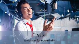  Presentation with recording studio - Cool new presentation design with music producer - asian professional musician recording new backdrop and a seafoam green colored foreground