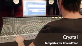  Presentation with audio mixing - Colorful slides enhanced with music producer - audio mixing panel with operator backdrop and a  colored foreground