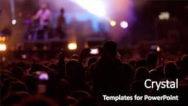  Presentation with green stage lights - PPT theme featuring music prodution - crowd at concert and blurred background and a  colored foreground