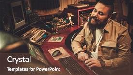  Presentation with recording studio - Beautiful PPT layouts featuring music prodution - sound engineer working at mixing backdrop and a tawny brown colored foreground