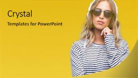  Presentation with young woman wearing boxer gloves - PPT theme featuring music questions - beautiful young blonde woman wearing background and a  colored foreground