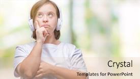  Presentation with down syndrome children disability school - Presentation theme with music questions - young adult woman with down background and a lemonade colored foreground