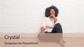  Presentation with african american woman question - Colorful presentation theme enhanced with music questions - young african american woman sitting backdrop and a  colored foreground