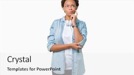  Presentation with african american woman question - Cool new presentation with music questions - young african american woman wearing backdrop and a  colored foreground