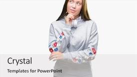  Presentation with young college student diagnosis of chlamydia - Presentation design featuring music questions - young beautiful caucasian student woman background and a  colored foreground