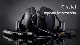 Presentation with music headphones - Cool new presentation theme with music recording - modern headphones over dark background backdrop and a dark gray colored foreground