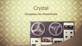  Presentation with retro - PPT layouts enhanced with music recording - retro portable reel to reel background and a soft green colored foreground