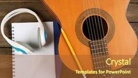 Presentation with music headphones - Audience pleasing theme consisting of music recording scene with guitar backdrop and a red colored foreground