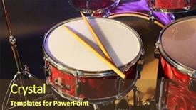  Presentation with drums - PPT theme consisting of music reggae - drums set and sticks close-up background and a tawny brown colored foreground