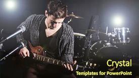  Presentation with concert - PPT theme featuring music rock roll - man playing guitar during concert background and a wine colored foreground