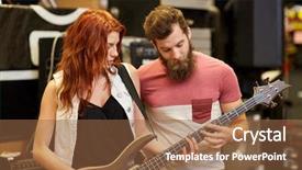  Presentation with music instruments - Slides featuring music sale people musical instruments background and a tawny brown colored foreground