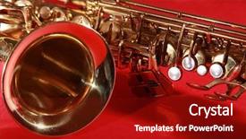  Presentation with red and gold - Beautiful presentation design featuring music saxofon - golden shiny saxophone on red backdrop and a crimson colored foreground