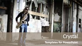  Presentation with groovy - PPT theme featuring music saxofon - groovy girl playing saxophone background and a  colored foreground