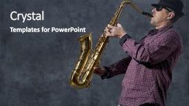  Presentation with aged - Audience pleasing slide set consisting of music saxofon - middle-aged man playing on saxophone backdrop and a  colored foreground