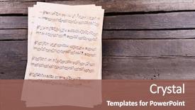  Presentation with music sheets - Amazing presentation theme having music sheets on wooden background backdrop and a violet colored foreground
