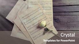  Presentation with music sheets - Slide set featuring music sheets on wooden background background and a gray colored foreground