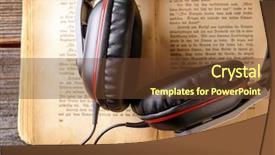  Presentation with old book - Slide deck enhanced with music speaker - headphones on the old book background and a tawny brown colored foreground