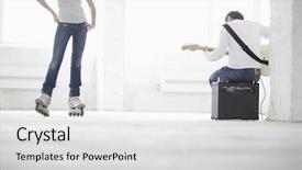  Presentation with electric guitar - Theme featuring lineup - easter eggs in a police background and a wine colored foreground.