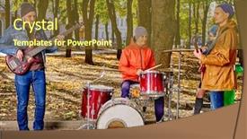  Presentation with outdoor festival - Slide deck featuring music street men performers background and a tawny brown colored foreground