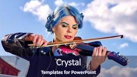  Presentation with blue music - Cool new theme with music street performers girl violinist backdrop and a navy blue colored foreground