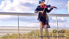  Presentation with music note blue - PPT layouts featuring music street performers girl violinist background and a coral colored foreground