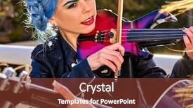  Presentation with blue music - Colorful presentation theme enhanced with music street performers girl backdrop and a tawny brown colored foreground