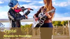  Presentation with two way street sign - Slide deck enhanced with music street performers two girls background and a tawny brown colored foreground