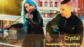  Presentation with music - PPT layouts with music street performers with girl background and a tawny brown colored foreground