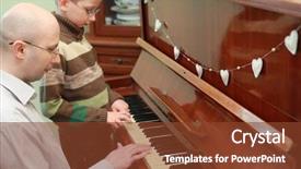  Presentation with father son and looking - PPT theme having music teach - father and son in glasses background and a tawny brown colored foreground