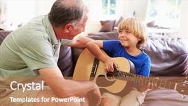  Presentation with grandfather - Beautiful presentation design featuring music teach - grandfather teaching grandson to play backdrop and a  colored foreground