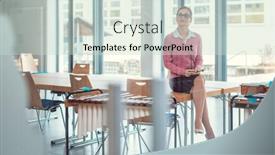  Presentation with music - PPT theme consisting of music-teacher-in-her-classroom background and a soft green colored foreground