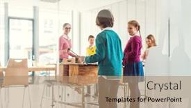  Presentation with class - Theme having music-teacher-with-students background and a coral colored foreground