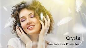  Presentation with history feather - Slides having music technology - girl with headphones background and a  colored foreground
