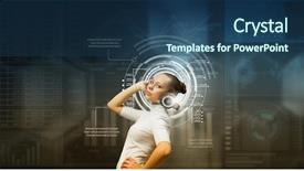  Presentation with mass media business technology internet - PPT theme consisting of music technology - innovative media technologies background and a ocean colored foreground