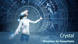  Presentation with asian music - Amazing slide deck having music technology - young pretty asian woman touching backdrop and a ocean colored foreground