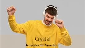  Presentation with young happy people smiling - Presentation design consisting of music-technology-and-people-concept background and a yellow colored foreground